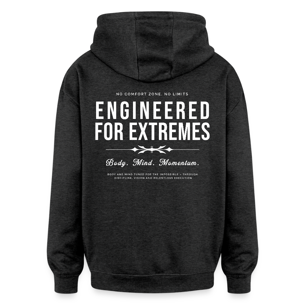 Motivierender Oversized Unisex Hoodie in Premium Qualität | Engineered For Extremes - Anthrazit