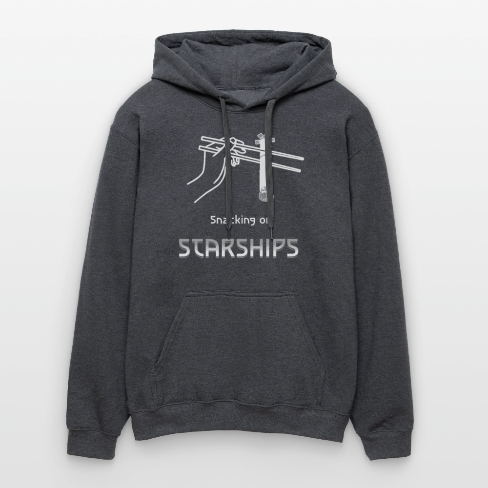 Premium SPace Hoodie mit futuristischem Print „Snacking on Starships“ | Midweight Unisex - Dunkelgrau meliert