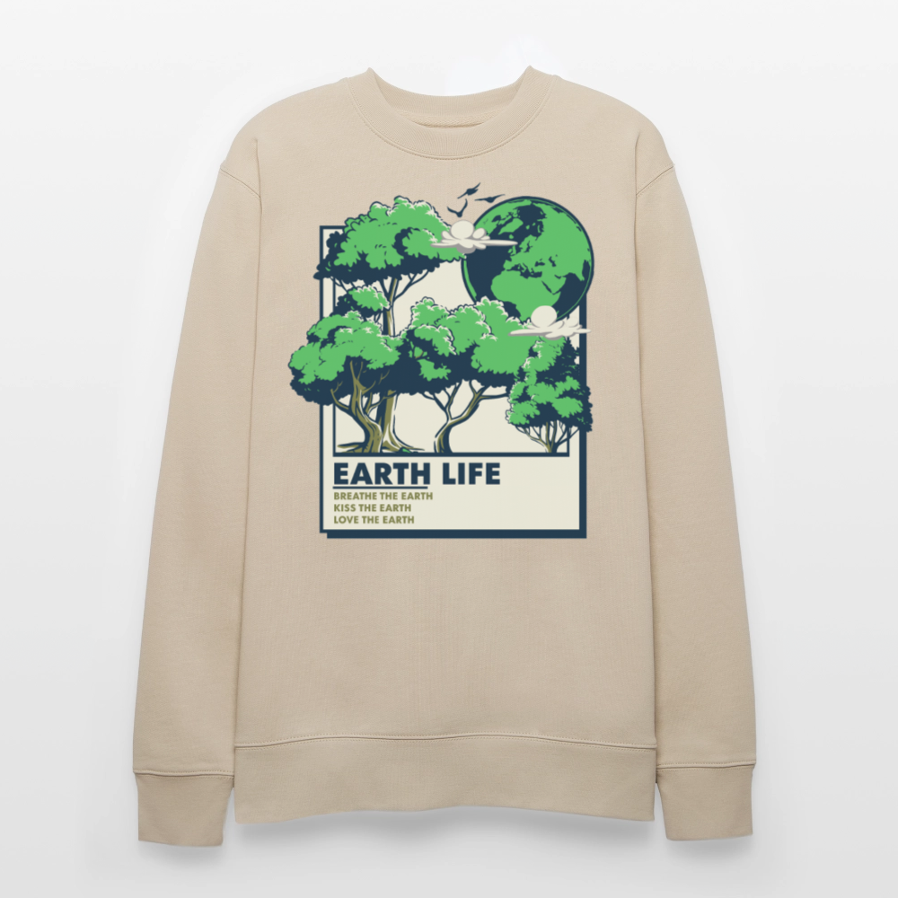 Unisex Organic Sweatshirt „EARTH LIFE“ | Warmer Pullover aus Bio-Baumwolle mit Naturmotiv - Beige