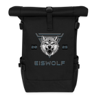 Rolltop Rucksack EISWOLF 2025 – Robuster Outdoor-Rucksack mit Wolf-Design & taktischer Ästhetik - Schwarz