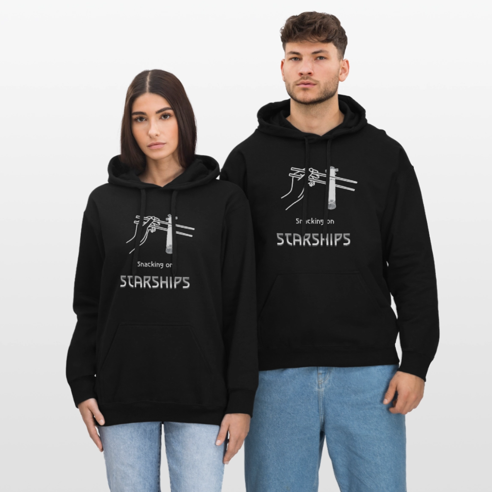 Premium SPace Hoodie mit futuristischem Print „Snacking on Starships“ | Midweight Unisex - Schwarz