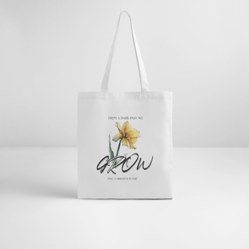 Jutebeutel Bio mit „Grow“-Design | Nachhaltige Stofftasche mit Blumengrafik & Spruch - Weiß