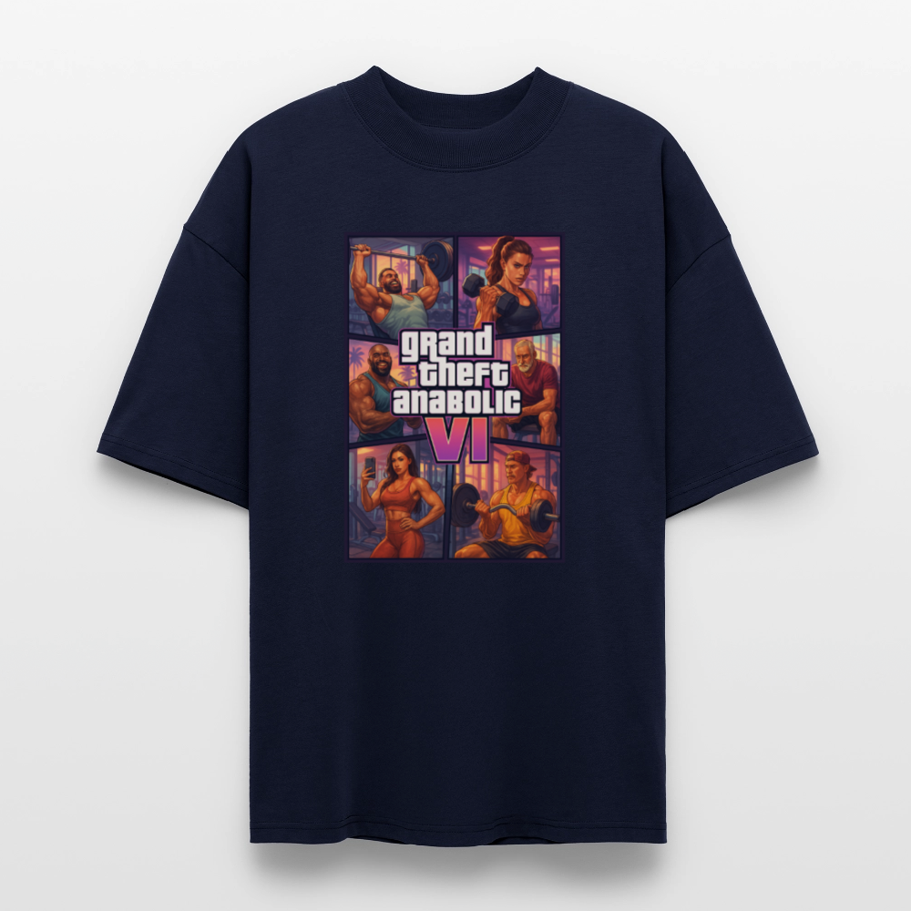 GTA VI Shirt "Grand Theft Anabolic" – Oversized Bio Shirt für Bodybuilding Fans & Gym Bros - Navy