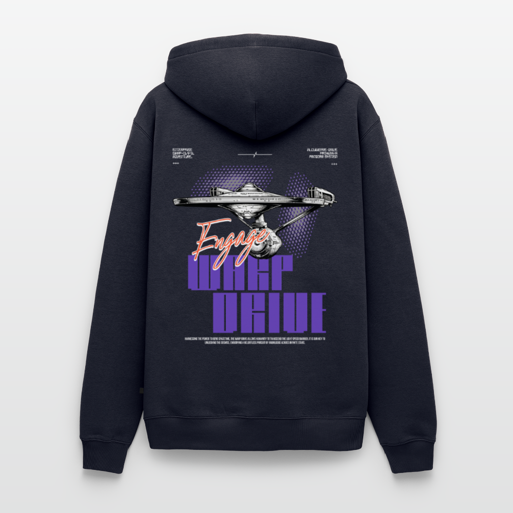 Warp Drive Premium Bio-Hoodie Herren – "Engage" Sci-Fi Raumschiff & Fleece - Navy