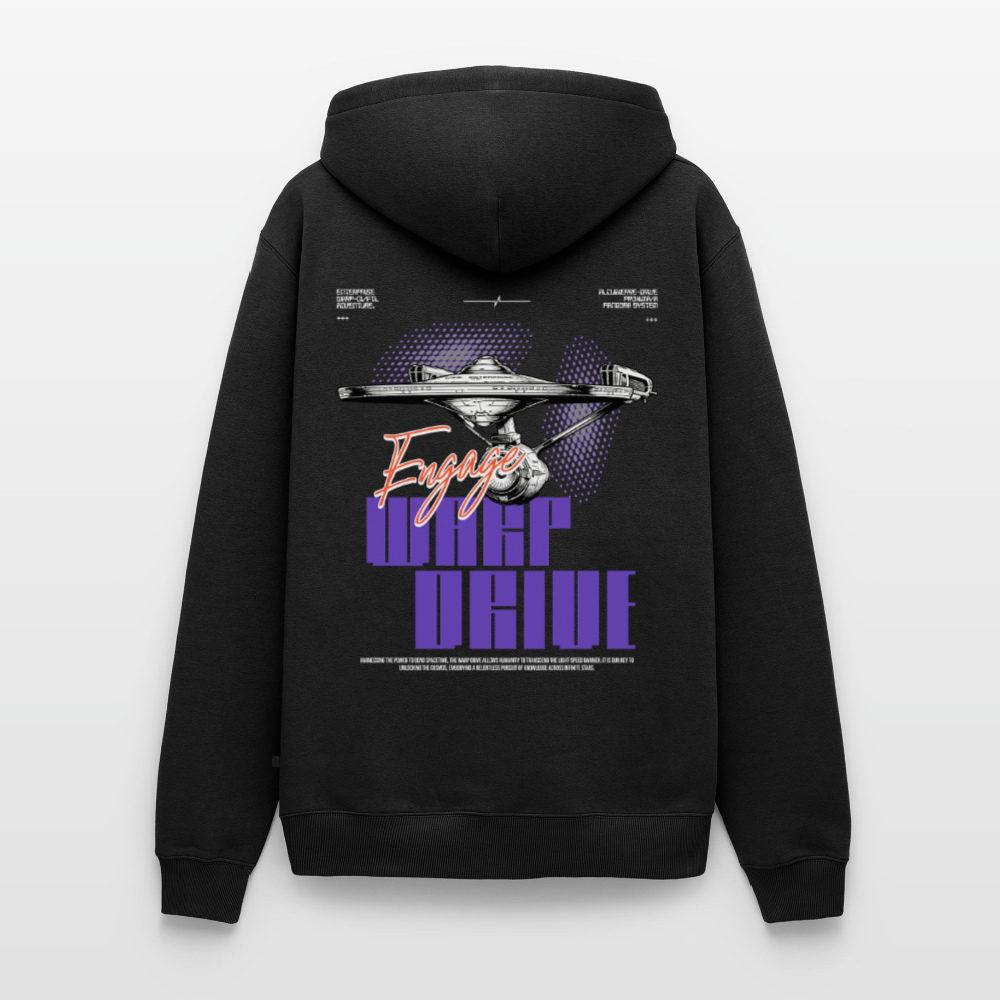 Warp Drive Premium Bio-Hoodie Herren – "Engage" Sci-Fi Raumschiff & Fleece - Schwarz
