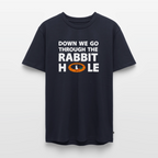 „Down The Rabbit Hole“ Schwarzes Loch | Astronomie & Physik Nerd Premium T-Shirt | Not Oversized, normal Fit - Navy