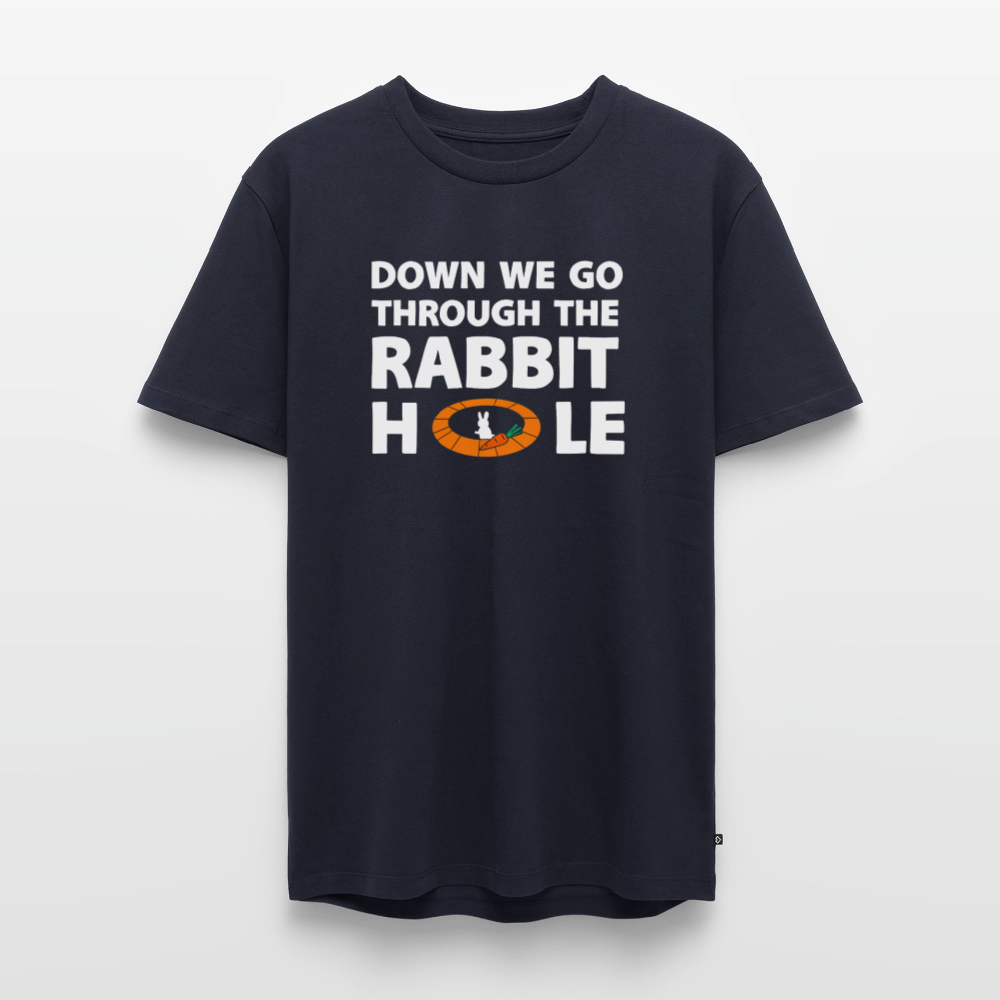 „Down The Rabbit Hole“ Schwarzes Loch | Astronomie & Physik Nerd Premium T-Shirt | Not Oversized, normal Fit - Navy