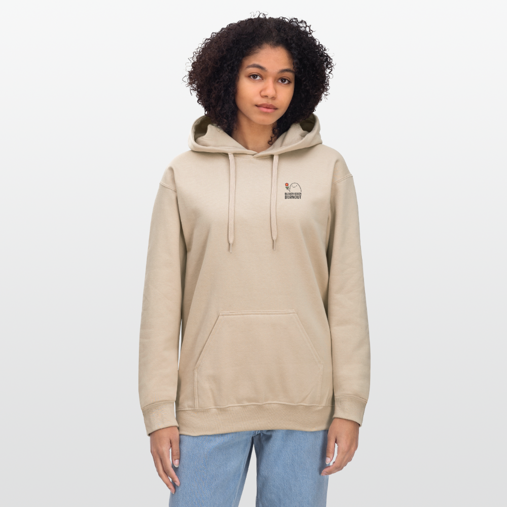 Softstyle Hoodie „Blumen gegen Burnout“ | Midweight, Unisex, Brustprint - Sand