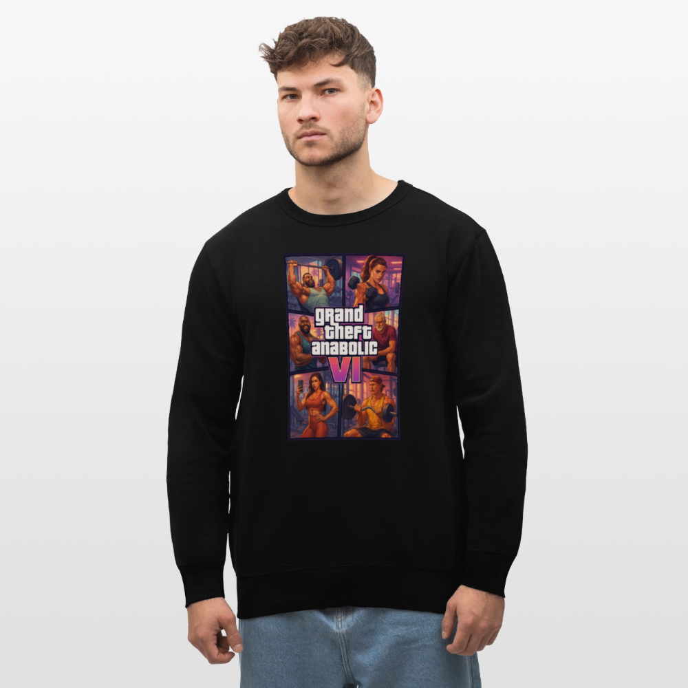 GTA VI Sweatshirt "Grand Theft Anabolic" – Organic Fitness Pullover im Retro Comic Look - Schwarz