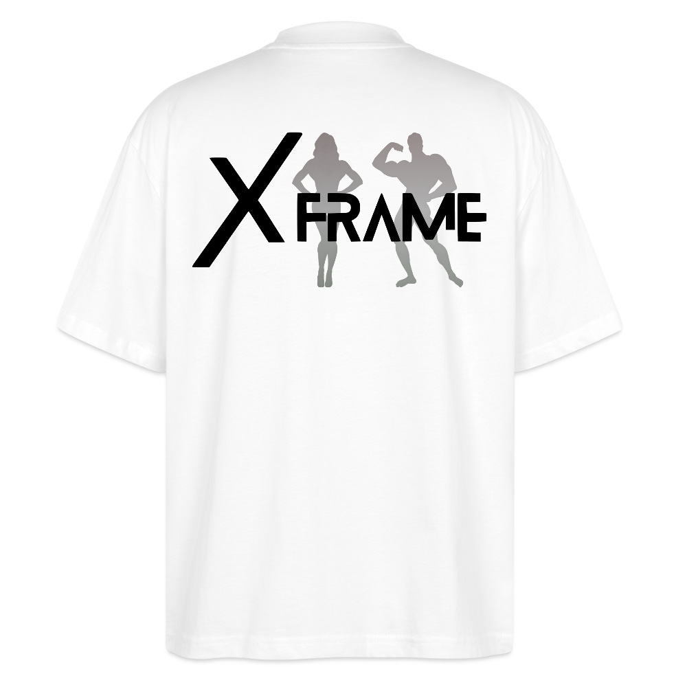 XFRAME Oversized Shirt Unisex | Premium Fitness T-Shirt mit Bodybuilding-Silhouette (Heller Stoff) - Weiß