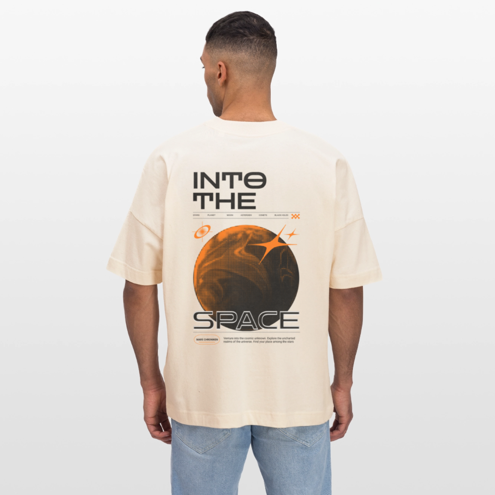Into the Space | Premium Astronauten T-Shirt im Retro-Futurismus Look | Organic & 100% Bio-Baumwolle - Weißgrau