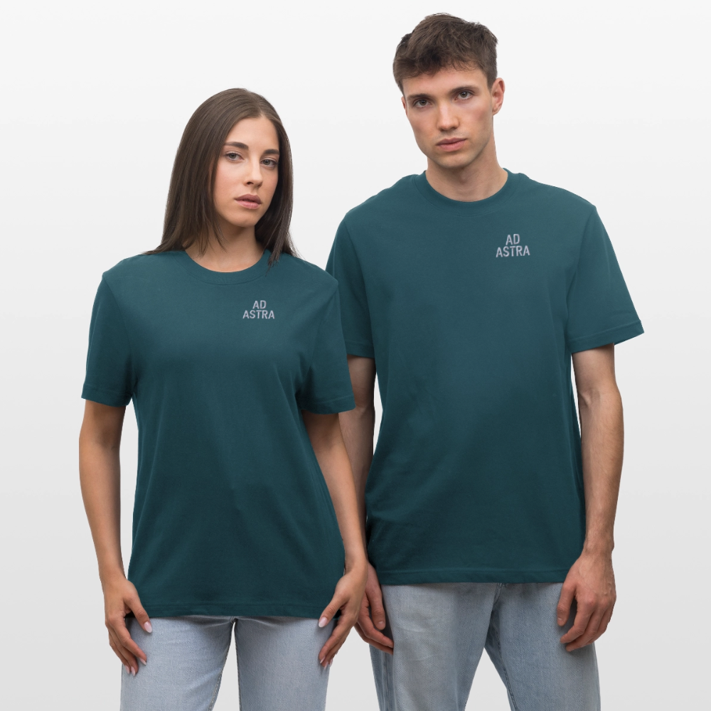 AD ASTRA Bestickung auf Organic Unisex Relaxed Fit Shirt | Nachhaltiges Space-Design mit 100% Bio-Baumwolle - Dunkles Petrol
