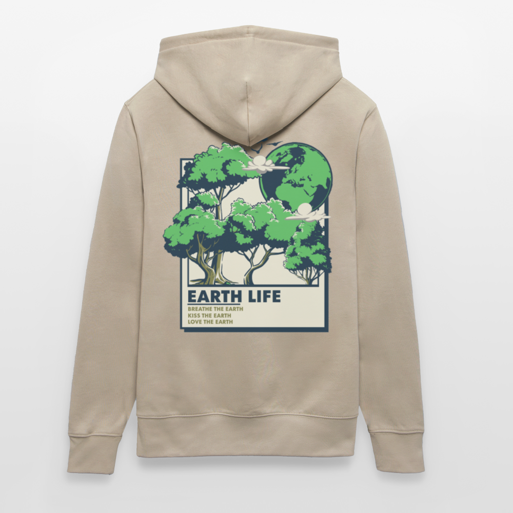 Unisex Organic Hoodie „EARTH LIFE“ | Nachhaltiger Kapuzenpullover mit Natur-Statement aus Bio-Baumwolle - Beige