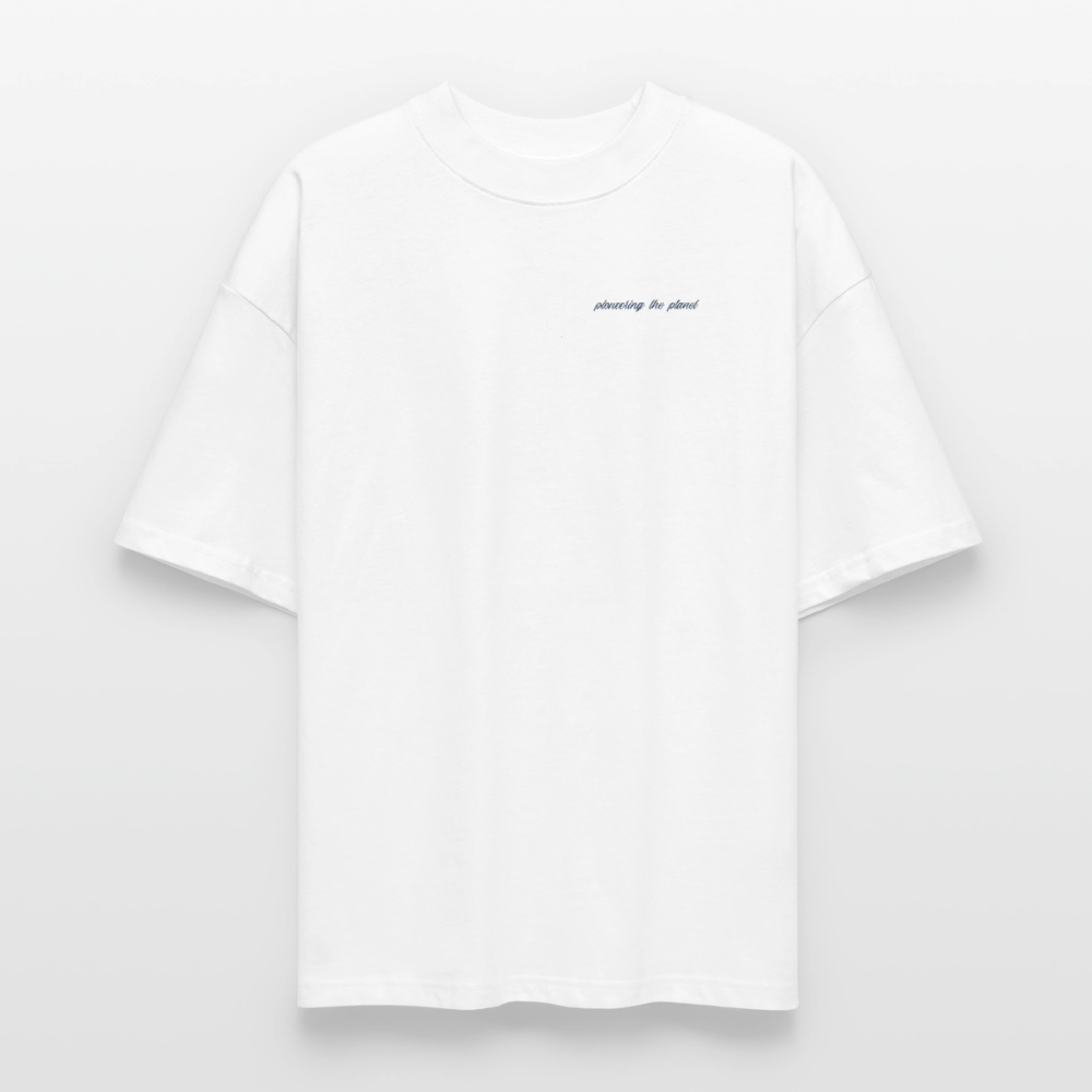 Oversized Unisex Bio T-Shirt „Sticky Mango“ – Streetwear Backprint | Planet Pioneers - Weiß