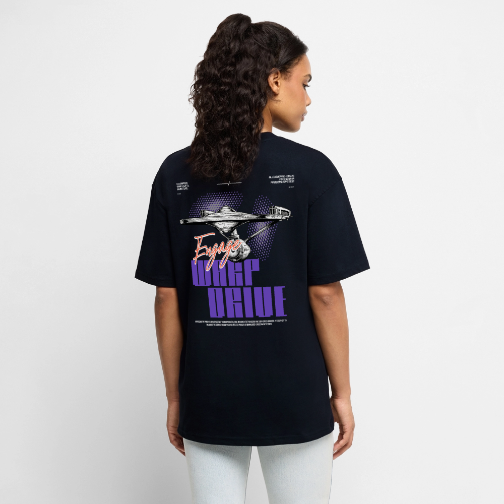 Warp Drive Unisex Premium Bio Oversized Shirt – "Engage" Sci-Fi Heavyweight Print - Navy