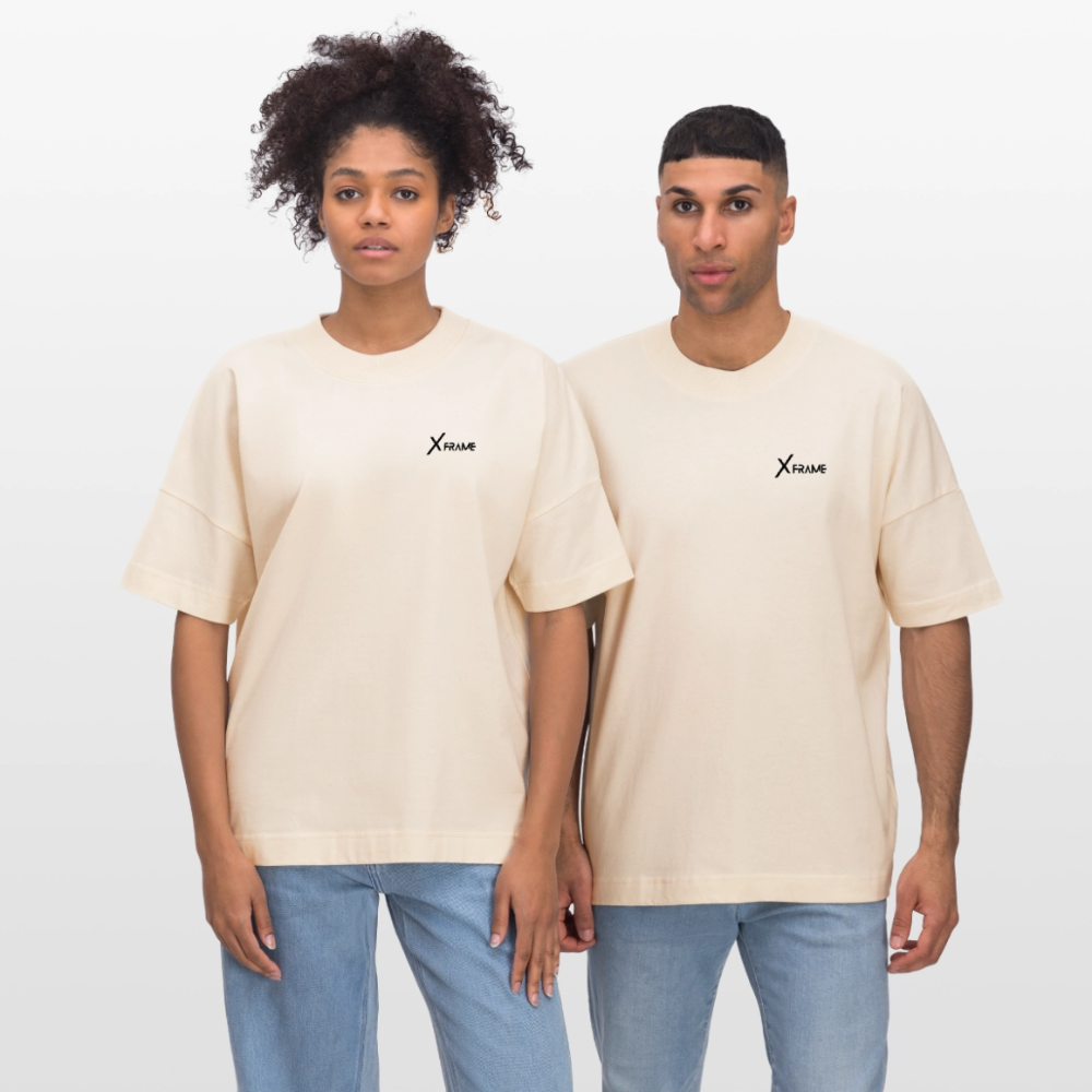 Premium Organic Oversized Shirt | Team XFrame | Stylisches Unisex Shirt für Bodybuilding, Fitness & Training (Heller Stoff) - Weißgrau