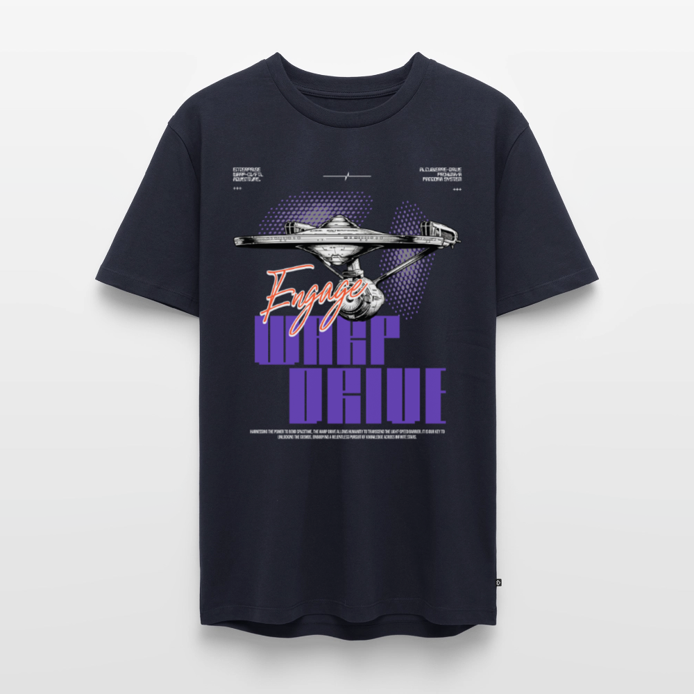 Warp Drive Premium Bio T-Shirt Herren – "Engage" Sci-Fi Raumschiff Retro Print - Navy