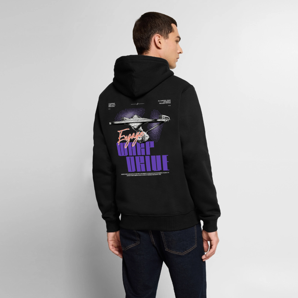 Warp Drive Premium Bio-Hoodie Herren – "Engage" Sci-Fi Raumschiff & Fleece - Schwarz