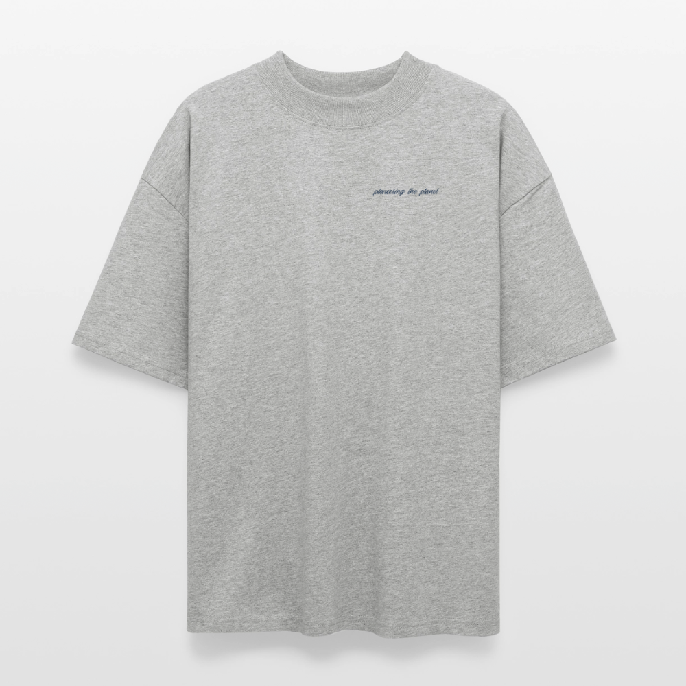 Oversized Unisex Bio T-Shirt „Sticky Mango“ – Streetwear Backprint | Planet Pioneers - Grau meliert