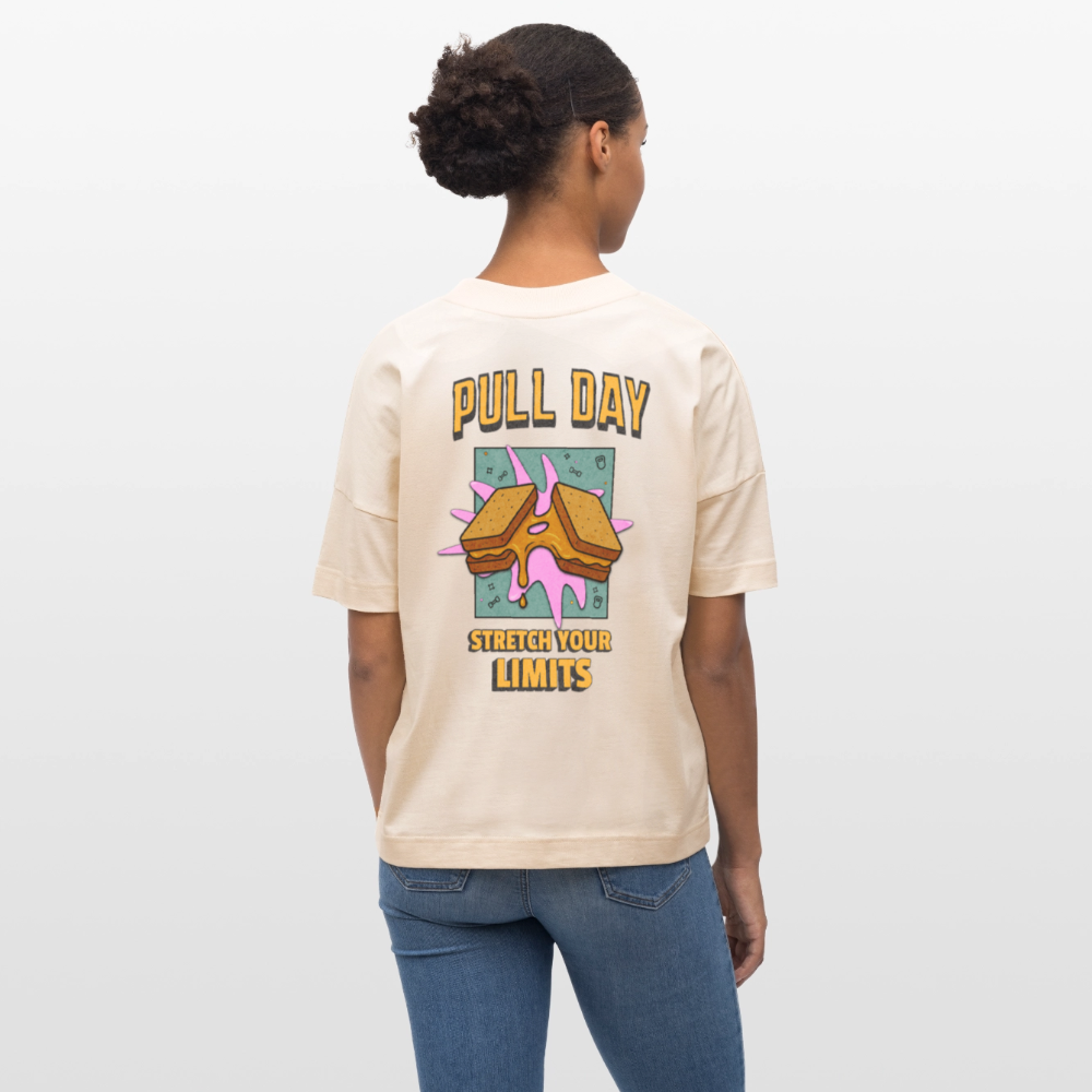 Lustiges Gym Shirt "Pull Day – Stretch Your Limits" | Premium Organic Oversized Shirt (Unisex) | Fitness & Gym Streatwear - Weißgrau