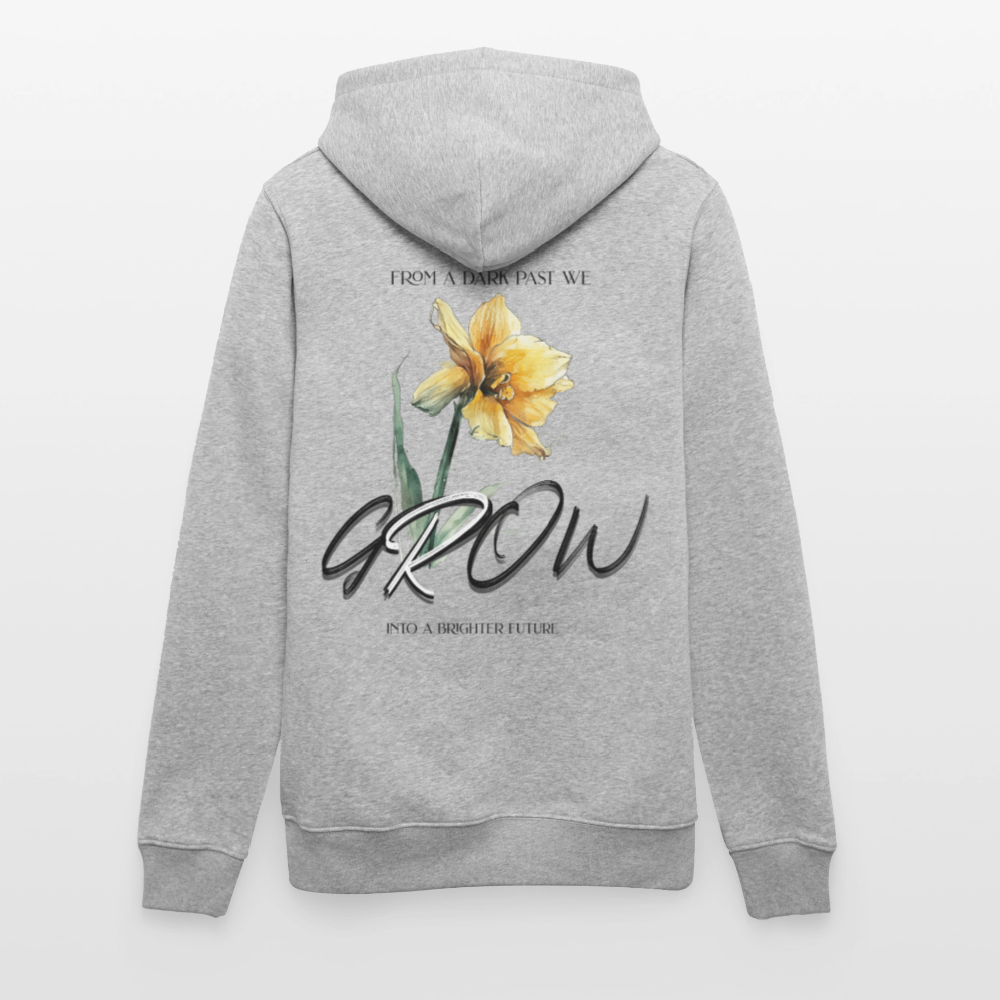 Unisex Bio Hoodie mit Blumenmotiv & „Grow“-Spruch | Nachhaltiger Kapuzenpullover - Grau meliert