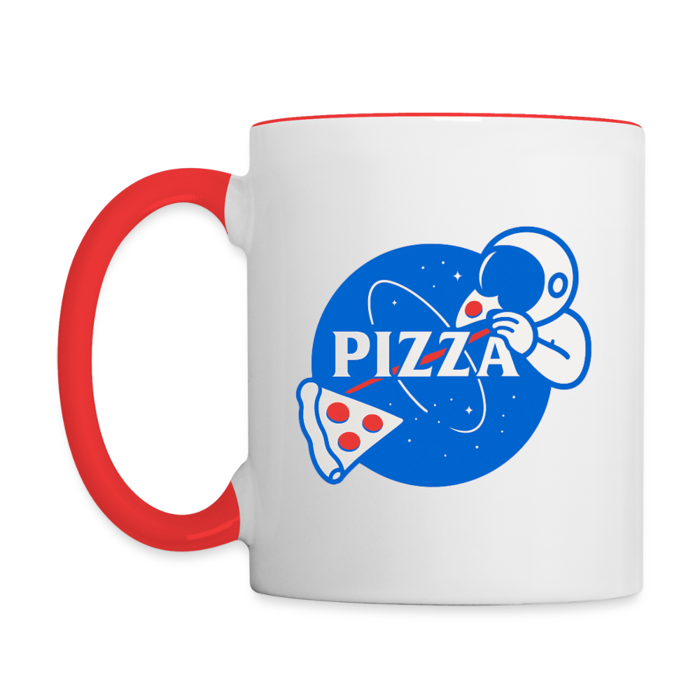 NASA Pizza Fusion Tasse | Kaffeebecher mit Astronaut & Pizza-Design - Weiß/Rot