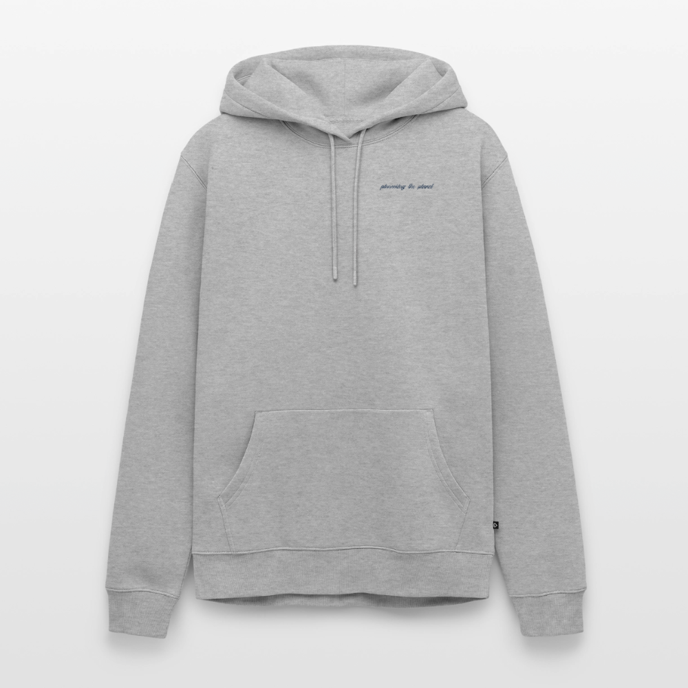 Männer Premium Bio Hoodie „Sticky Mango“ – Streetwear Backprint | Planet Pioneers - Grau meliert