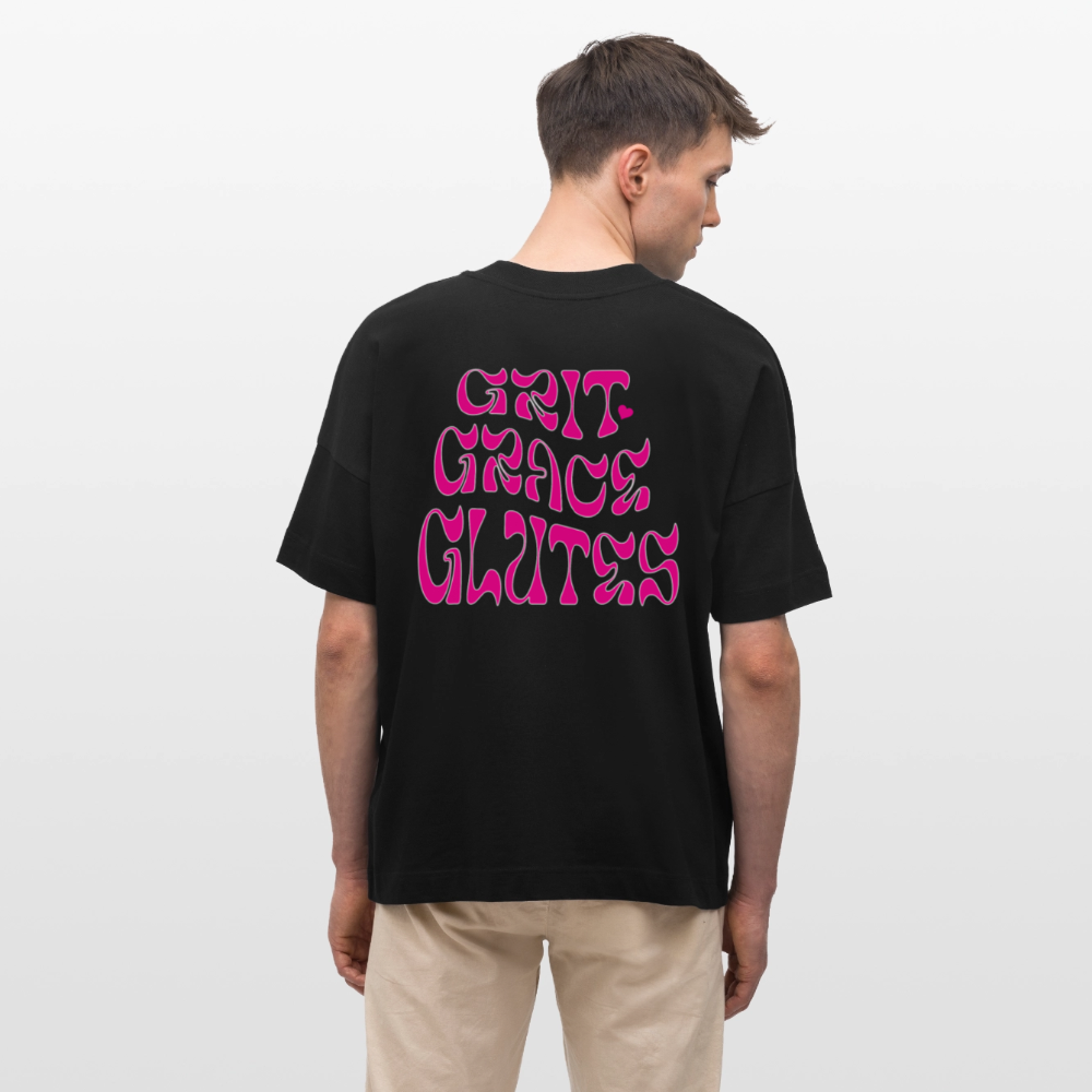 Oversized Gym Shirt mit Rückenprint | GRIT GRACE GLUTES | 100% Bio-Baumwolle - Schwarz