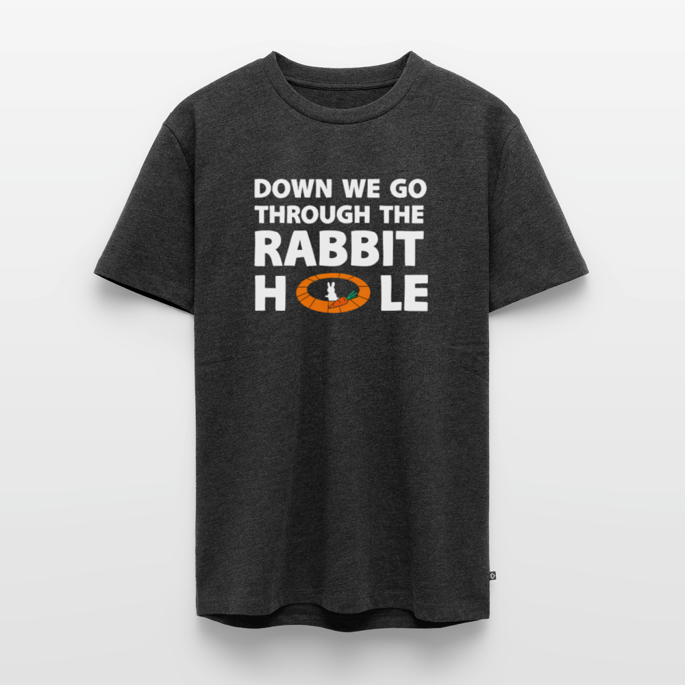„Down The Rabbit Hole“ Schwarzes Loch | Astronomie & Physik Nerd Premium T-Shirt | Not Oversized, normal Fit - Anthrazit meliert