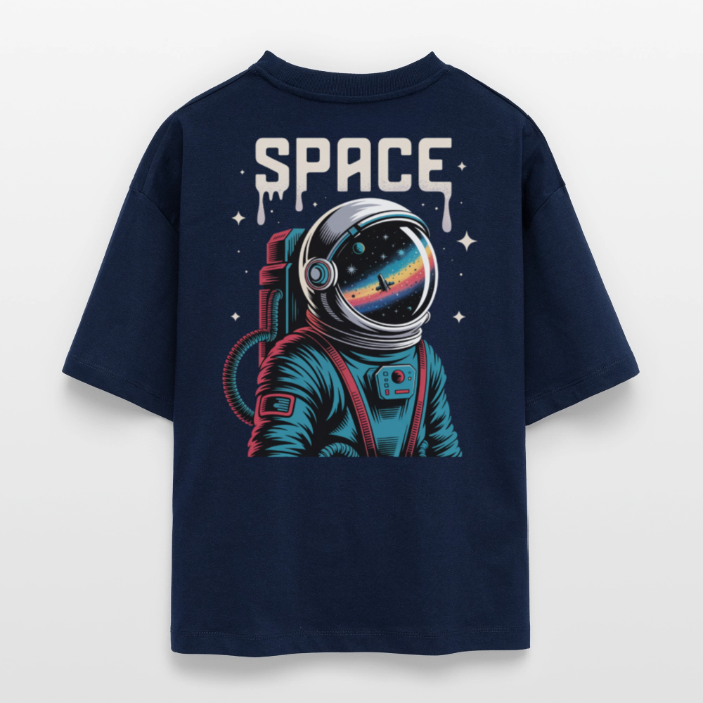 SPACE Astronaut Damen Shirt – Boxy Bio-T-Shirt mit Retro Galaxy Design (100 % Organic Cotton) - Navy