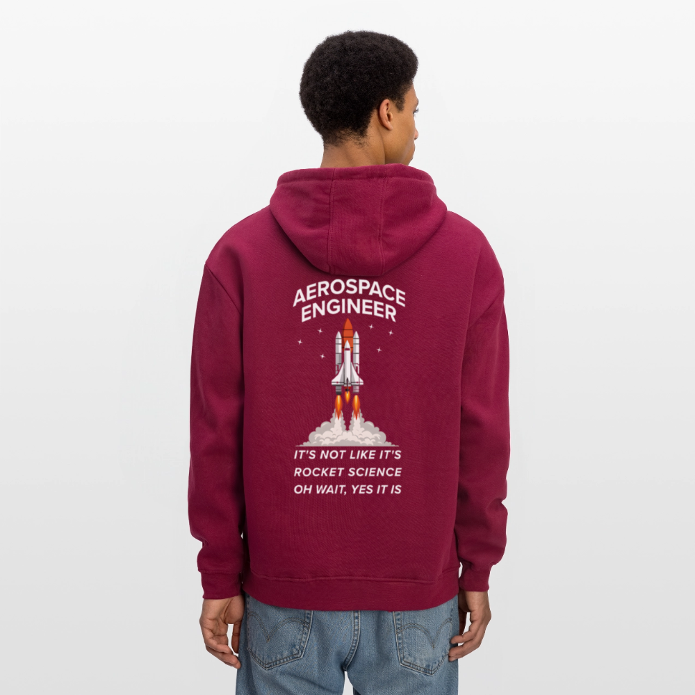 Aerospace Engineer Premium Oversized Hoodie (Unisex) | Backprint Raketenstart & Spruch | Rocket Science Design - Burgunderrot