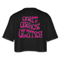 Oversized Crop Shirt Damen | GRIT GRACE GLUTES | Gym Crop Top mit  Statement Rückenprint – Schwarz & Pink - Schwarz
