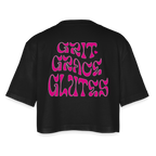 Oversized Crop Shirt Damen | GRIT GRACE GLUTES | Gym Crop Top mit  Statement Rückenprint – Schwarz & Pink - Schwarz