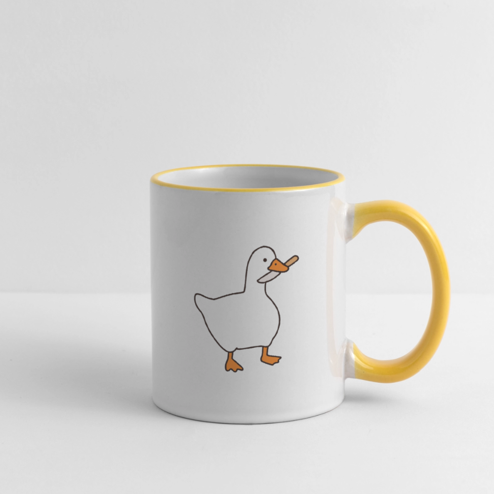 Lustige Kaffeetasse mit frechem Enten-Motiv „Duck Around and Find Out“ Tasse - Weiß/Gelb