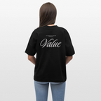 Oversized T-Shirt Unisex Bio-Baumwolle - Shirt mit inspirierendem Zitat | Premium Organic Streetwear | Person of Value - Schwarz