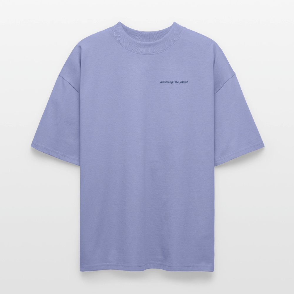 Oversized Unisex Bio T-Shirt „Sticky Mango“ – Streetwear Backprint | Planet Pioneers - Violett