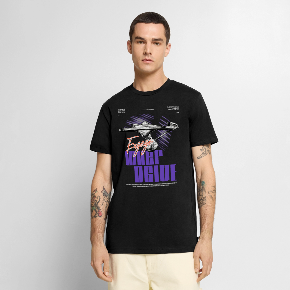 Warp Drive Premium Bio T-Shirt Herren – "Engage" Sci-Fi Raumschiff Retro Print - Schwarz
