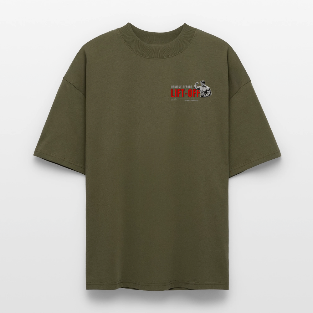 REMOVE BEFORE LIFT-OFF Shirt – Oversized Shirt mit Aviation & Gym Design (Unisex)| 100% Bio-Baumwolle - Khaki