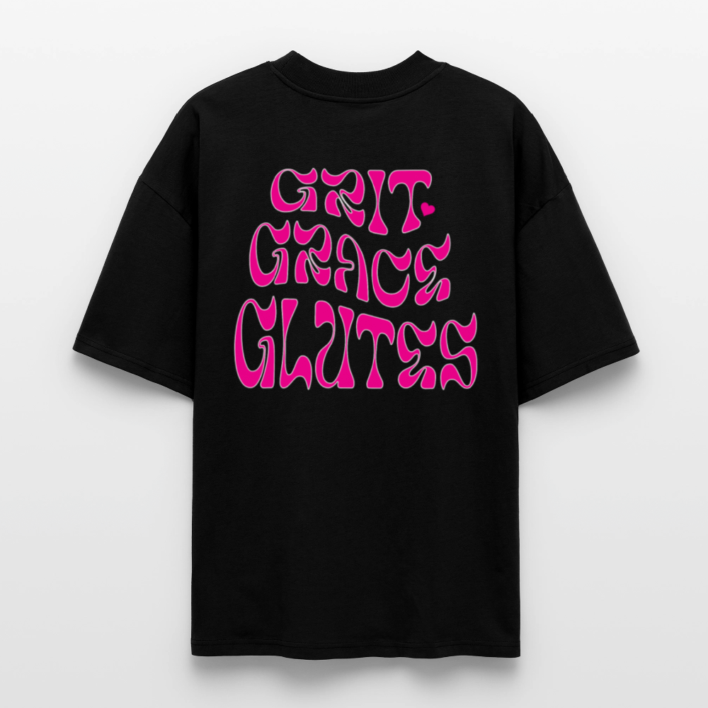 Oversized Gym Shirt mit Rückenprint | GRIT GRACE GLUTES | 100% Bio-Baumwolle - Schwarz