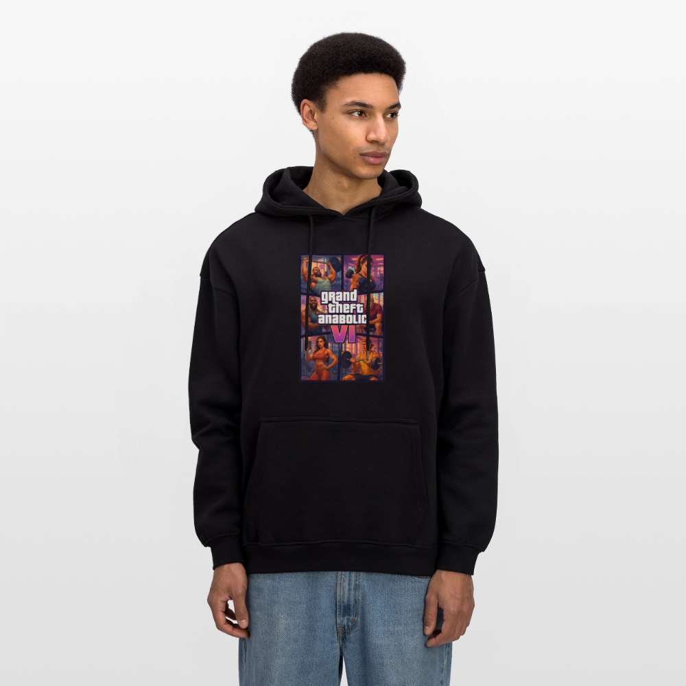 GTA VI Hoodie "Grand Theft Anabolic" – Premium Fitness Oversized Hoodie im Retro Comic Style - Schwarz