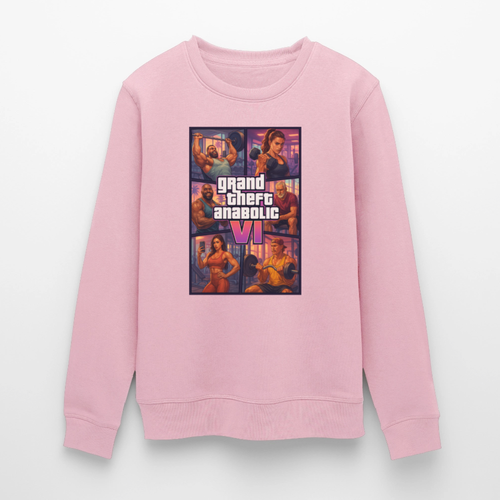 GTA VI Sweatshirt "Grand Theft Anabolic" – Organic Fitness Pullover im Retro Comic Look - Hellrosa