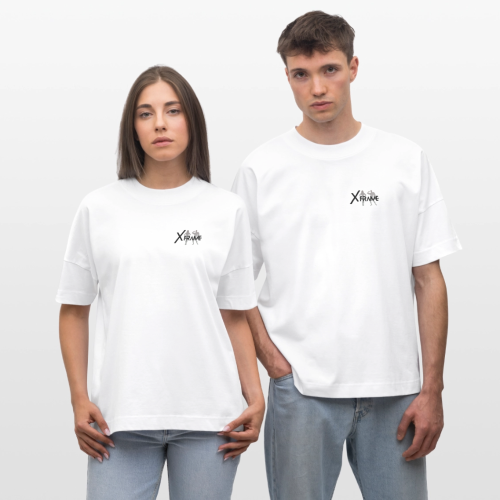 Premium Organic Unisex Oversized Shirt Team XFrame 2 | Stylisches Bodybuilding Shirt (Heller Stoff) - Weiß
