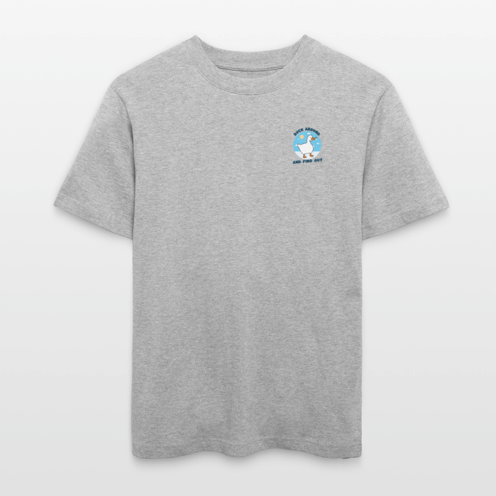 Lustiges Entenshirt „Duck Around and Find Out“ | Unisex Statement-Shirt aus Bio-Baumwolle - Grau meliert