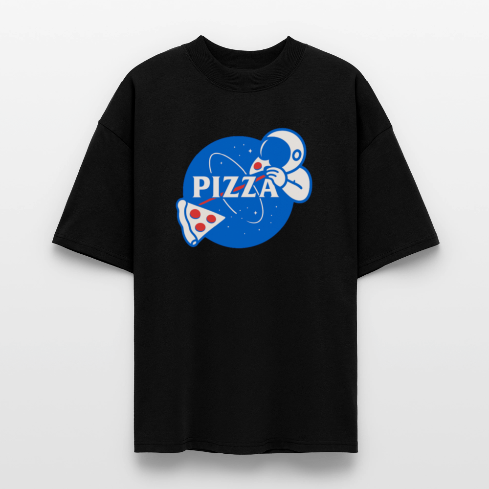 NASA Pizza Fusion Shirt | Oversized Unisex Bio T-Shirt mit Astronaut & Pizzastück - Schwarz