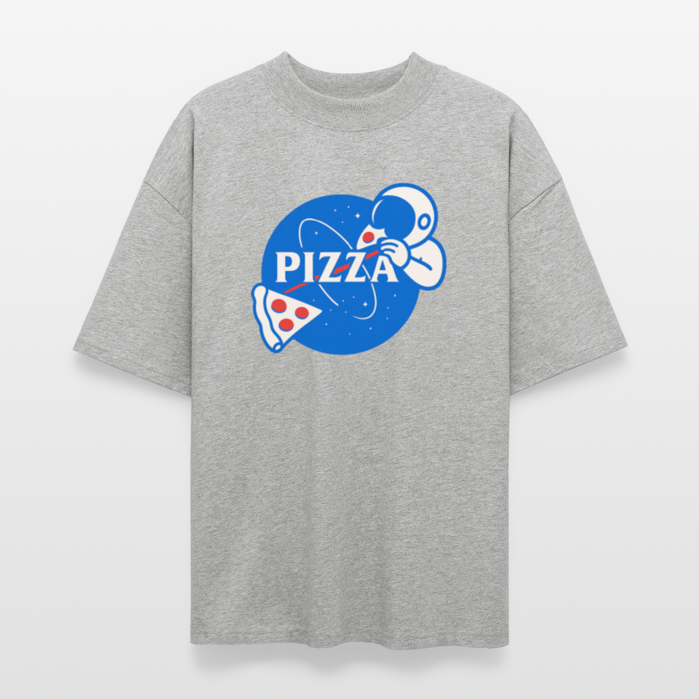 NASA Pizza Fusion Shirt | Oversized Unisex Bio T-Shirt mit Astronaut & Pizzastück - Grau meliert