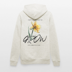 Unisex Bio Hoodie mit Blumenmotiv & „Grow“-Spruch | Nachhaltiger Kapuzenpullover - Beige meliert