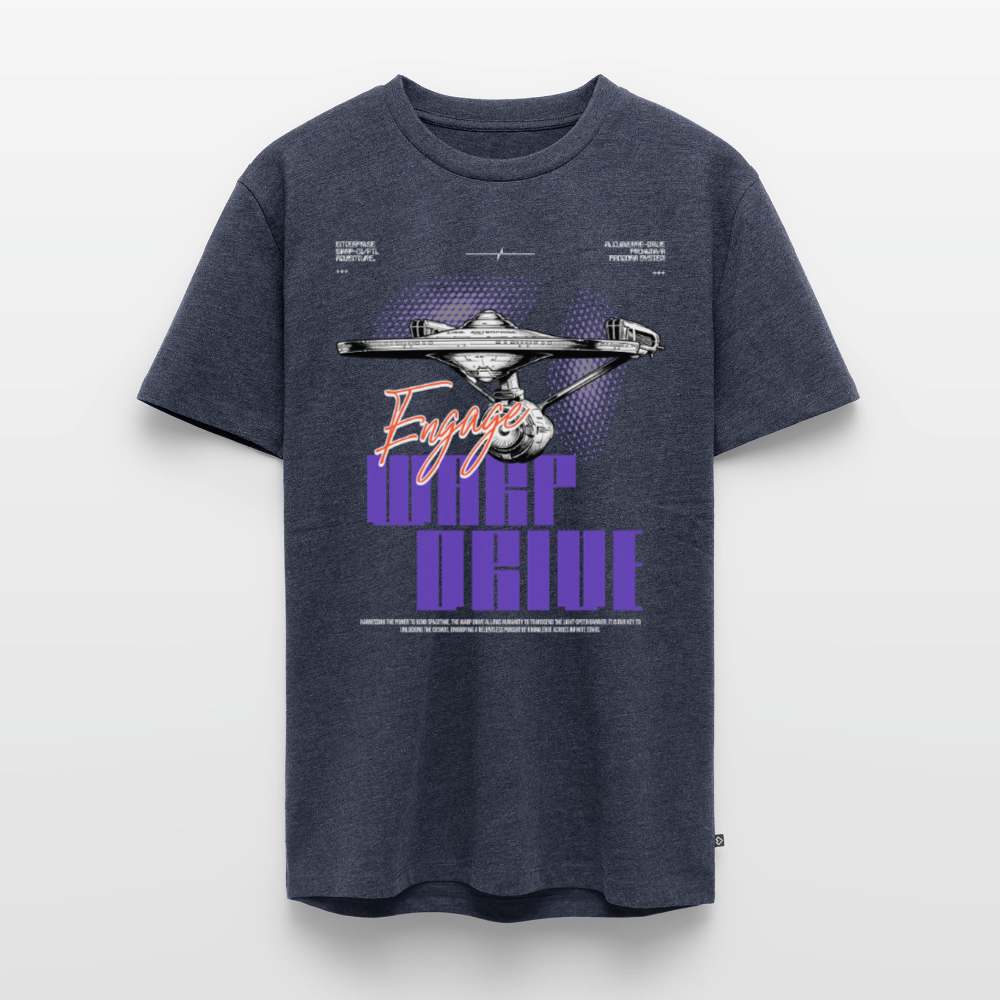 Warp Drive Premium Bio T-Shirt Herren – "Engage" Sci-Fi Raumschiff Retro Print - Jeansblau 