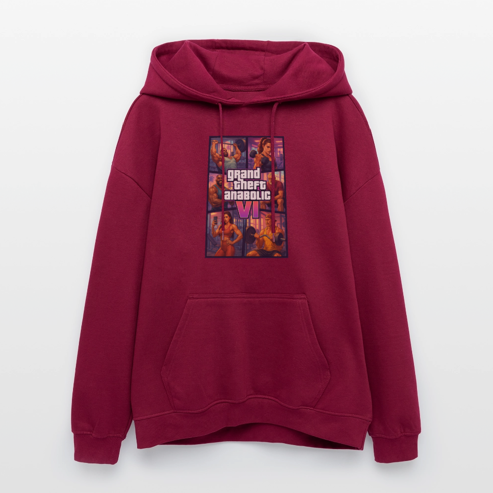 GTA VI Hoodie "Grand Theft Anabolic" – Premium Fitness Oversized Hoodie im Retro Comic Style - Burgunderrot