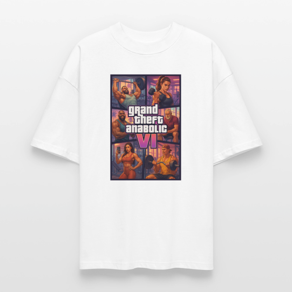 GTA VI Shirt "Grand Theft Anabolic" – Oversized Bio Shirt für Bodybuilding Fans & Gym Bros - Weiß