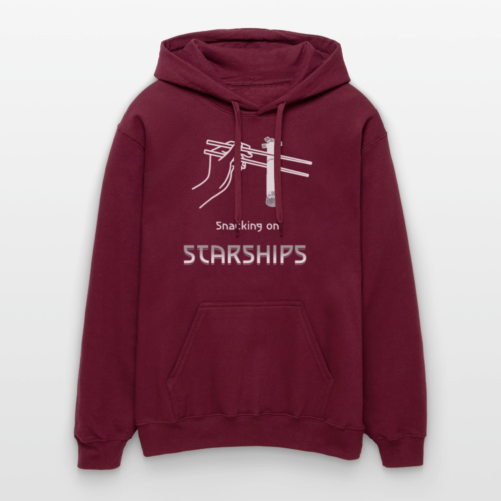 Premium SPace Hoodie mit futuristischem Print „Snacking on Starships“ | Midweight Unisex - Maroon